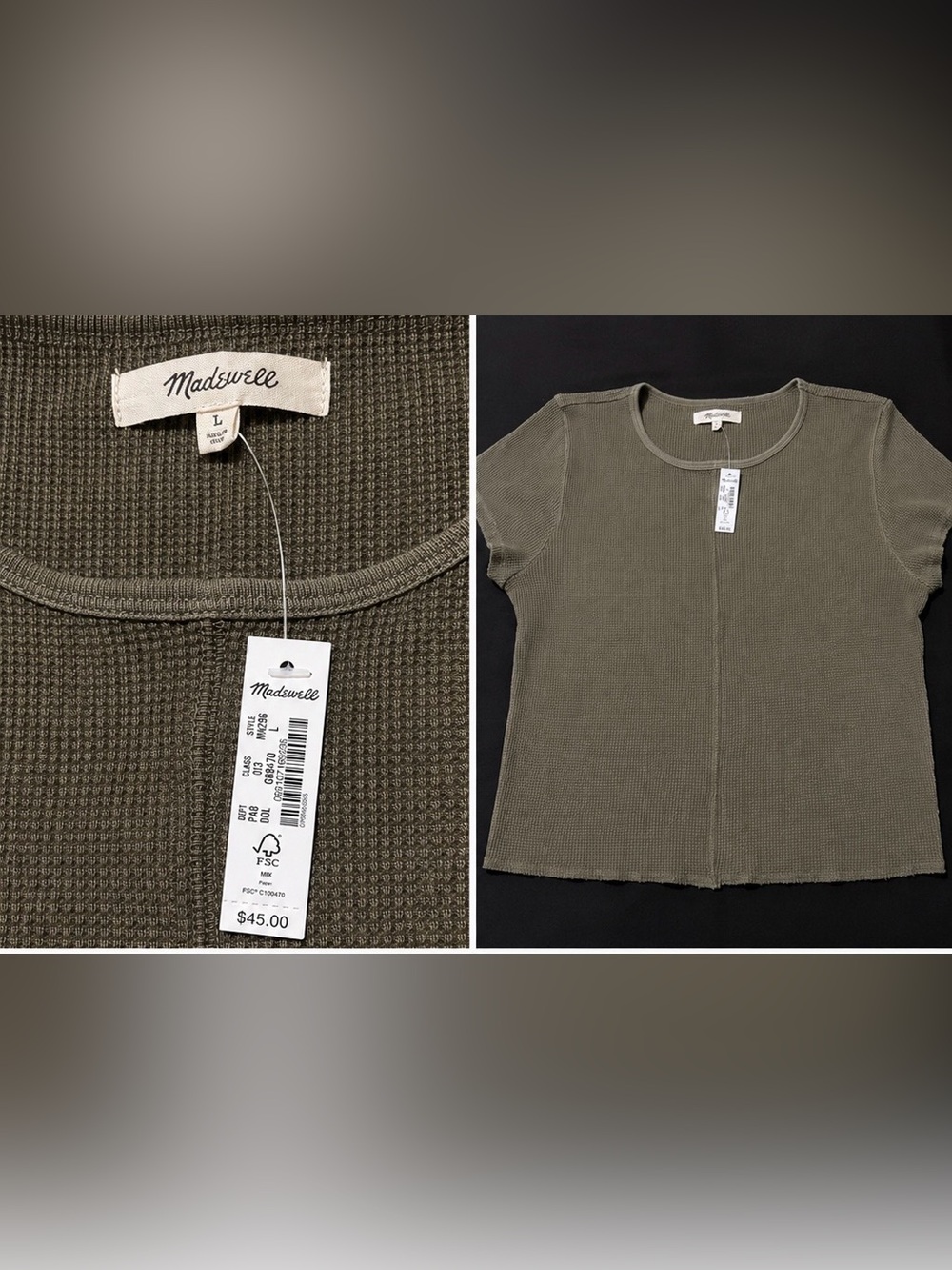 Madewell Women's Olive Green Waffle Short Sleeve Tee